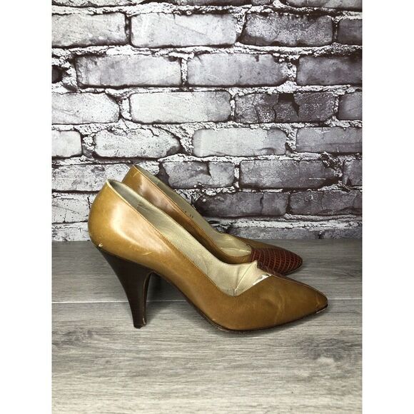 Gianni Versace Brown Croc Leather Pointed Toe Dress Heels Women Sz 39EU/8.5M US - Picture 7 of 16